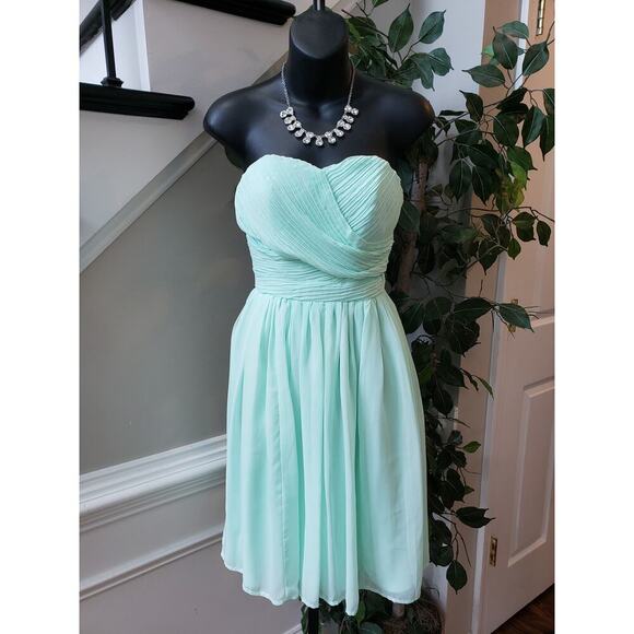 Tevolio Prom Bridesmaid Dress Women 4 Aqua Chiffon Strapless Sweetheart Back Zip - Picture 1 of 11